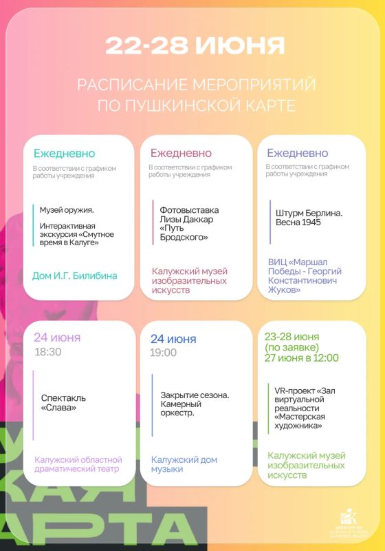 Пушкинская карта: план культурной недели Пушкинская карта: план культурной недели