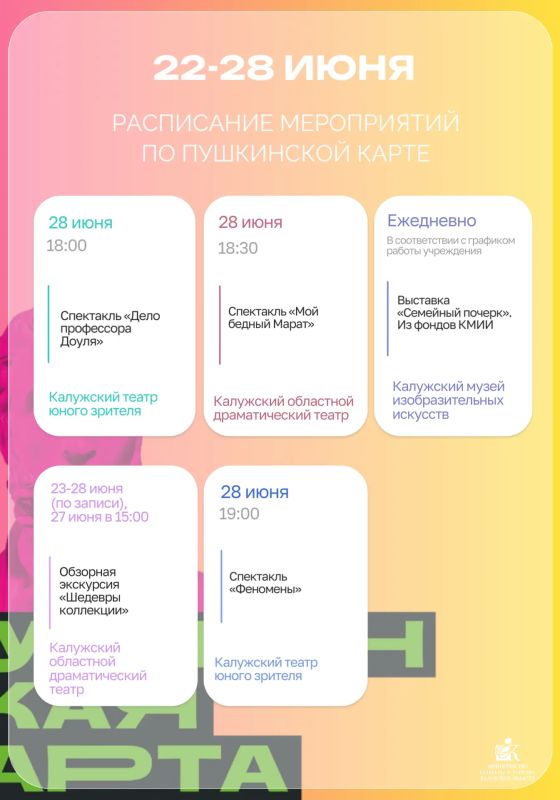 Пушкинская карта: план культурной недели Пушкинская карта: план культурной недели