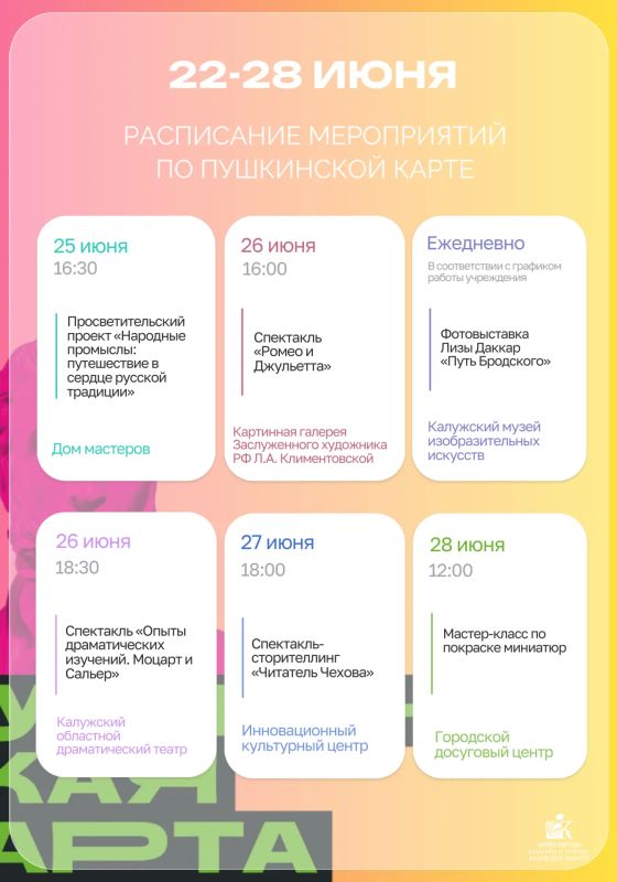 Пушкинская карта: план культурной недели Пушкинская карта: план культурной недели