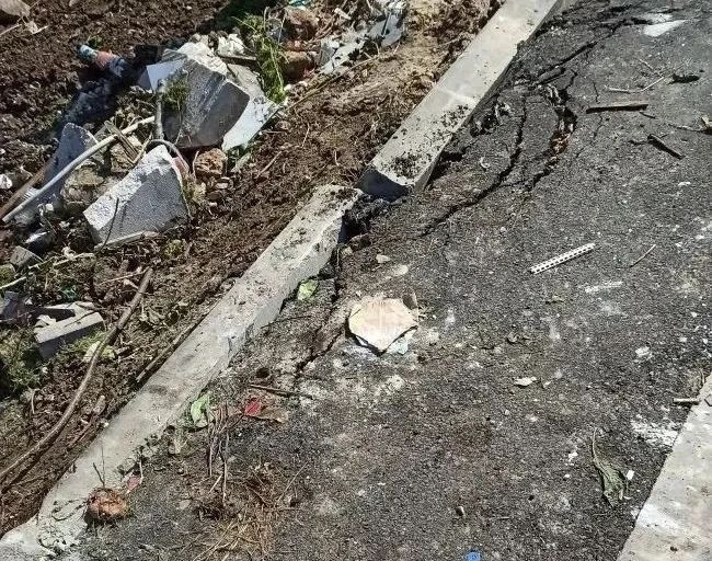 В деревне Пучково при уборке мусора разрушили бордюры