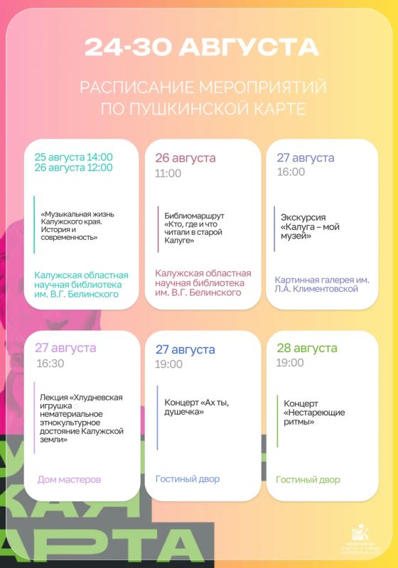 Пушкинская карта: план культурной недели Пушкинская карта: план культурной недели