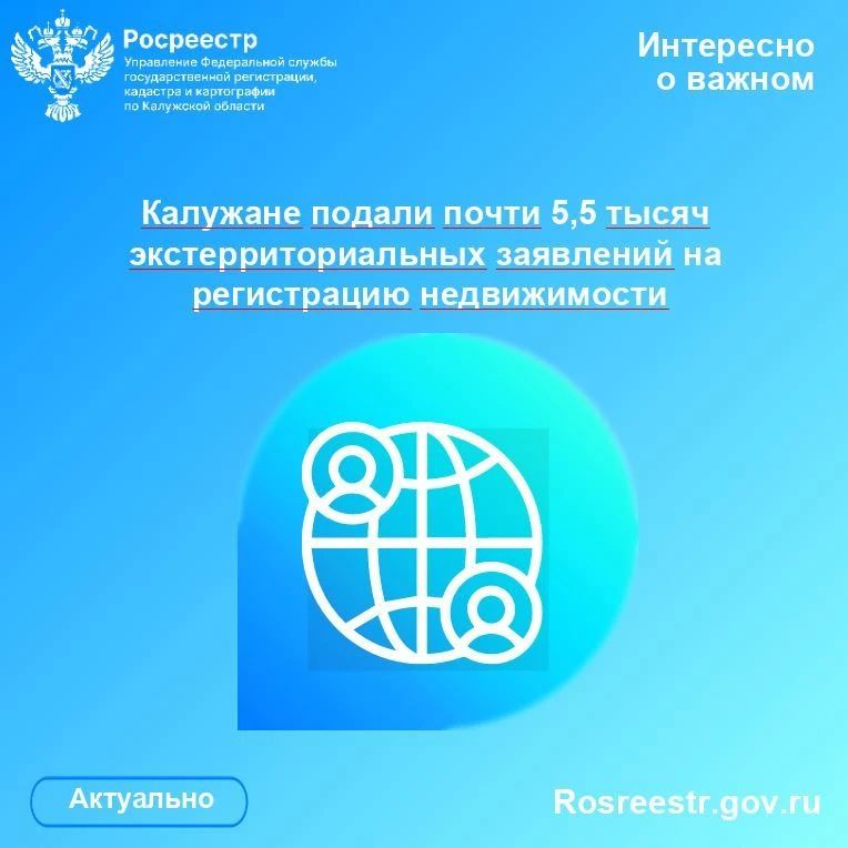 Калужане подали почти 5,5 тысяч экстерриториальных заявлений на регистрацию недвижимости
