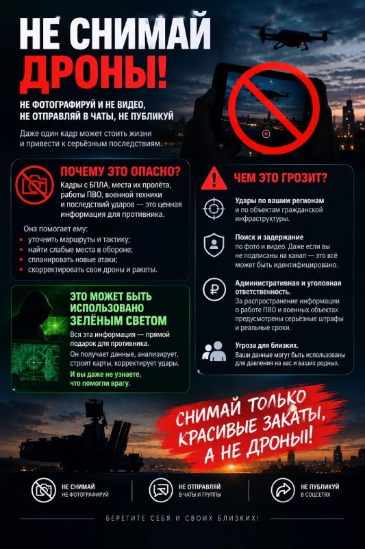 НЕ СНИМАЙТЕ БПЛА И РАБОТУ ПВО!