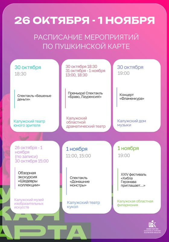 Планируйте культурную неделю вместе с Пушкинской картой! Планируйте культурную неделю вместе с Пушкинской картой!